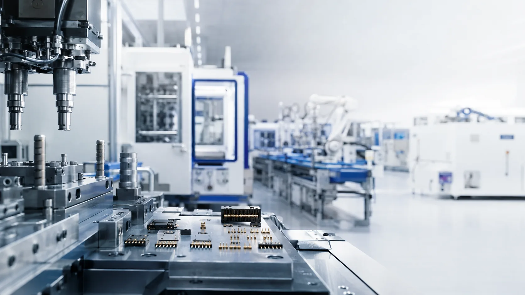 Precision manufacturing equipment and connector components on a bright automated production line